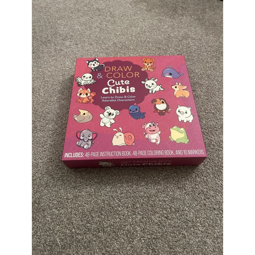 Chartwell Books Draw & Color Cute Chibis Kit Kids Pink New Art Activity‎ Set